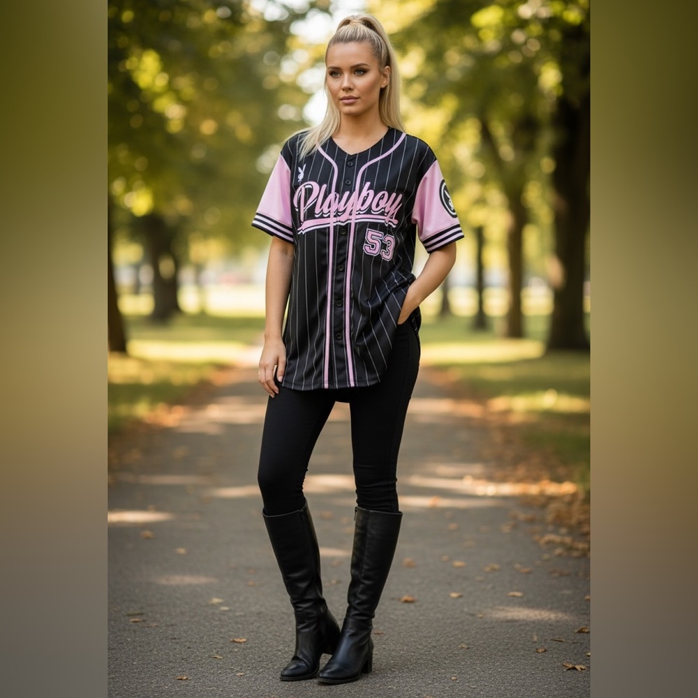 PLAYBOY  Pink and Black Jersey Top.. was his …yours now!!